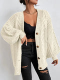 Fongt Sweater Lady Retro Style Loose Lantern Sleeve Knitted Coat