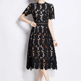 Fongt Spring Dress 2025 New Female Heavy Industry Water-Soluble Lace-In-Air Long-Colored Dress Holiday Dress