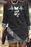 Women Print Slim Mini Dress Casual Spring Summer Round Neck Irregular Dress Elegant Lady Long Sleeve Party Vestidos