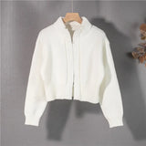 New 2021 Women's Autunm Winter Sweaters Zippers Cardigans Knitted Vintage Fashionable Elagant Short Tops