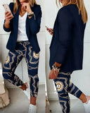 Autumn Two Piece Sets Women Printted Elegant Blazer & Pants Set Outifits Fashion Tracksuits Casual Elegant Female