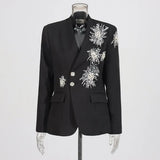 Fongt Show Suit 2025 Autumn New Fashion V Lead Heavy Industry Design Diamond Decoration Blazer Suit Coat Woman