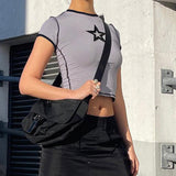 Stitched Star Print Baby Crop Top-Outfit