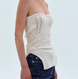 Top Summer New Temperament A Word Shoulder Wrapped Chest Sexy Back Open Slit Sweater Woman-Outfit