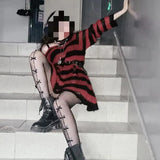 Fongt Version Of The Hollow Hole In The Long Sweater Female Lovers Stripes Loose Color Dark Versatile Knit Niche-Outfit