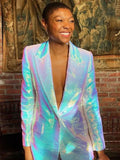 STREET Newest 2022 Stylish Designer Suit Set Women's Trim Single Button Sparkling Sequined Blazer Shorts