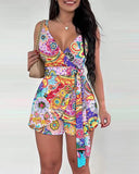 Independent Station Spring And Summer New Printed Belt Shorts Set In Stock-Outfit