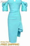 Summer 2023 New High Quality Ladies Mini Dress Off Shoulder Side Slit Tight Puff Sleeve Sexy Celebrity Party