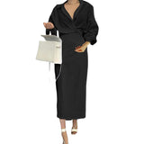 Fongt 2024 New Women's Wear Temperament Elegant Solid Color Long Sleeve Lapel Slim Dress