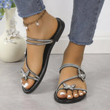 Fongt Drill Bow Bow Jacket Toe Sandals Women 2024 New Flat Bottom With Skirt Beach One Shoes Two Women's Cool Slippers