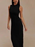 Ribbed Pleated Tank Long Dress-Outfit