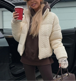Cabel Knitted Zipper Puffer Coat-Outfit