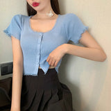 Fongt Salt Gentle Lace Short-Sleeved T-Shirt Knit New Comfortable Small High-Waist Short