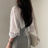 Fongt Chic Summer Long-Sleeved Chiffon Sunscreen Shirt Design Careful Machine Back Strap Bare Back Short Shirt