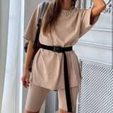 Two-piece Set With Belt Solid Color