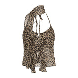 Hot Leopard Print Hanging Neck Small Vest Female Feeling Flounce Jacket 2024 Spring / Summer Slim New Tide-Outfit