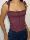 Flutter Sleeve Lace Up Corset Top-Outfit