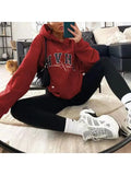 Ladies Letter Print Warm Long Sleeve Sweatshirt-Outfit