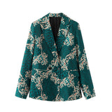 Women Fashion Vintage Print Blazer Vintage Long Sleeve Loose Female Outerwear Personality Suit And High Waist Split