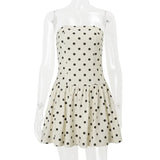 White A-line Polka Dot Dress Sleeveless Mini Dress-Outfit