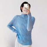 Fongt Wrinkled Women's Cul-De-Scress T-Shirt Blouse Femininity Half-High Collar Design Sense Fashion Hit-And-Dial Shirt