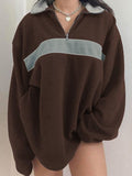 retro sports fleece sweatshirt with patchwork and