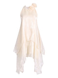 Fongt 2025 New Fashion Sweet Wind Flowers Hanging Neck Design Sleeveless Irregularity Of The Dress