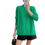 Winter New Semi-High Collar Lazy Wind Sweater Women's Pullover Korean Version Casual Loose Knitted Bottomed Sweater With Long Sleeves-Outfit