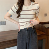 Fongt Knitted Short-Sleeved T-Shirt For Women's Summer 2023 New Design Sense Slimmed Shoulders Short