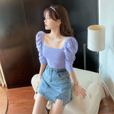 Style With Fashion Bubble In Short Sleeves Of Short Summer Collarbone Repair On The Bottom