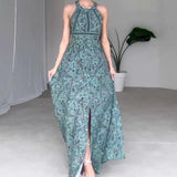 Fongt New Fashion Print Round Collar Sleeveless Sexy Strapless Dress Woman-Outfit