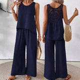 New Summer Sleeveless Solid Color Back Hollow Lace Suit Women's Clothing-Outfit
