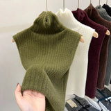 Sweater Vest Women Cropped Sleeveless Knitted Pullovers Jumper Vintage Solid Waistcoat Knitwear Korean Slim Tank Top-Outfit