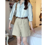 Fongt Cotton Striped Sunscreen Shirt Coat Women's Summer Thin Linen Cardigan Seven-Sleeve Shirt On The Shoulder