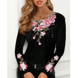 Print Mesh Tops Long Sleeve