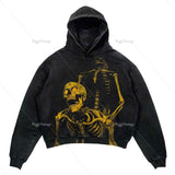 Fall Skull Print Street Hip Hop Retro Oversized Hoodie Fashion Cotton Loose Gothic Sweatshirt Men and Women Tops hoodie-Outfit