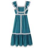 Fongt Women's Clothing Explosion Square Collared Color Splicing Dress Fashion Thin Effect
