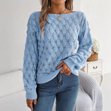 Real Shooting Autumn And Winter Leisure Feathers Hollow Word Collar Shoulder Lantern Sleeve Sweater Women's