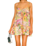 Fongt Women's Temperament Print Lace-Up Short Flounce Winter Dress