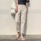 Fongt Waist Jeans Female 2024 New Autumn Thin Model Versatile Show Thin Loose Straight Tube Nine Points Trend White Pants-Outfit
