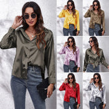 Fongt Shirt Women's Denswear Simulation Silk Long-Sleeved Shirt New Women's Clothing