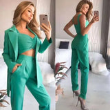 OL Office Ladies Suits Pants 3PCS Breathable Turndown Collar Women Jacket Dress Suits Slim Jacket+vest +Pants Suit