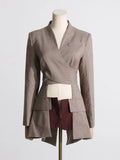 Fongt 2024 New Fashion Temperament Cross-Strap Hollow Design Sense Waist Show Thin And Long Suit Jacket-Outfit