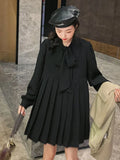 Women Preppy Style Trendy Bows Design Simple Ins Folds Ulzzang Solid Cozy Elegant Tender Ladies Casual Daily Chiffon