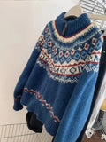 Blue Zipper Jacquard Knitted Cardigan-Outfit