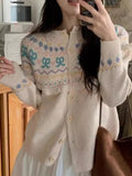 Buttoned Bow Jacquard Cardigan-Outfit