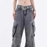 Acid Washed Baggy Cargo Jeans-Outfit