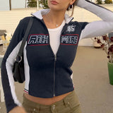 Slim And Thin Personality Street Cool Fashion Letter Printing Motorcycle Style Blue And White Coat-Outfit