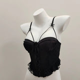 Fongt Retro Lace Splicing Sling Vest Woman 2025 New With Chest Pad Irregular Inside The Top
