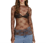 New Women's Lace Top Mesh Multi-Colored Bottom Shirt Sexy Hot Girl Trend